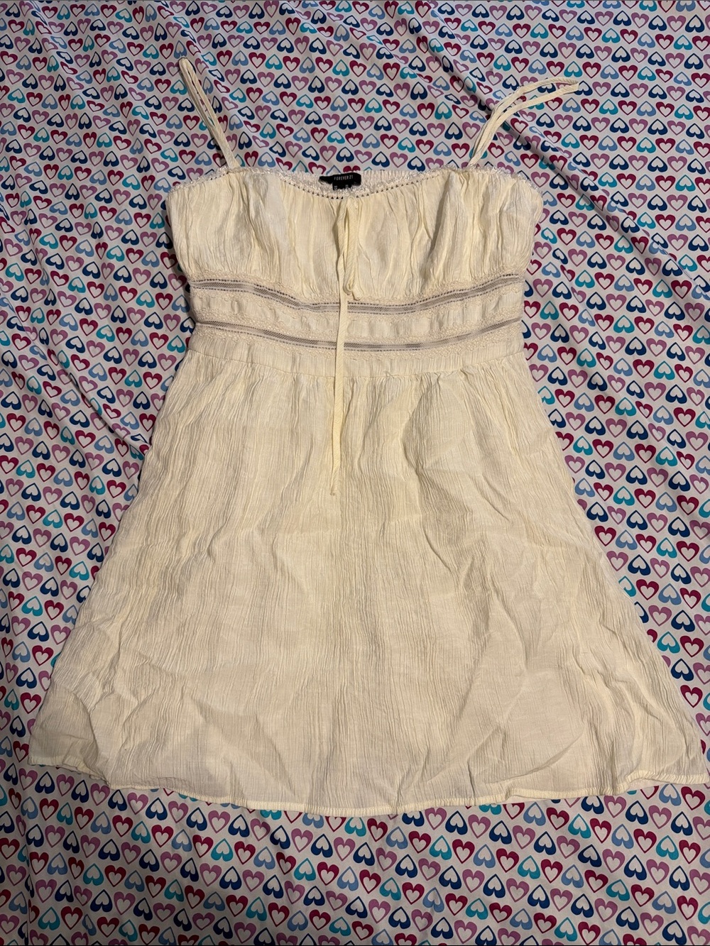 Forever 21 Cream Lace-Trim Smocked Dress